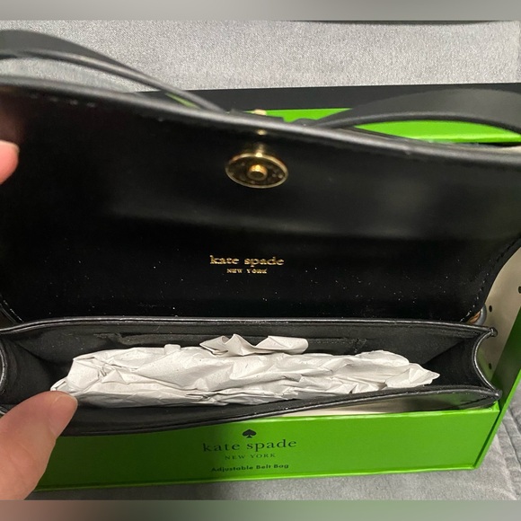 Kate Spade Black Bow Belt Bag Adjustable Leather L/XL NWT - Picture 8 of 9